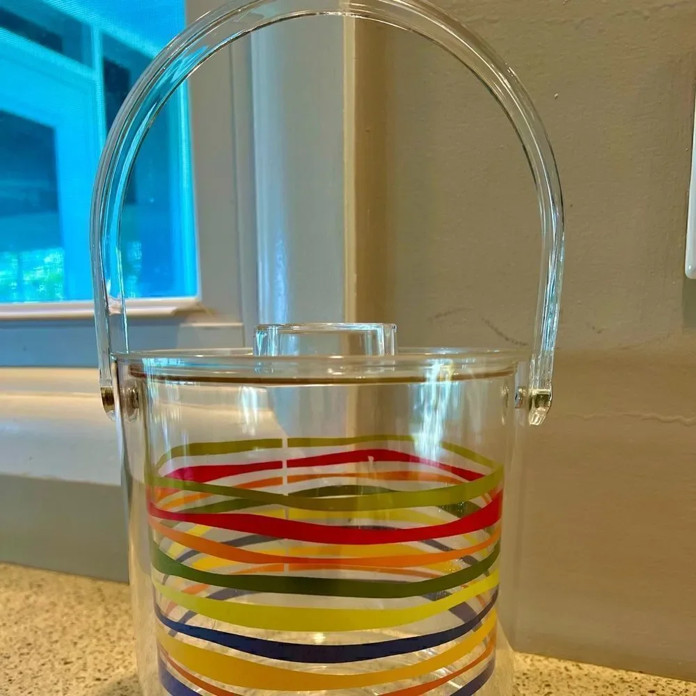 Vtg MCM Lucite Acrylic Multi Color Swirled Ice Bucket. Set Dressing On TV Show.